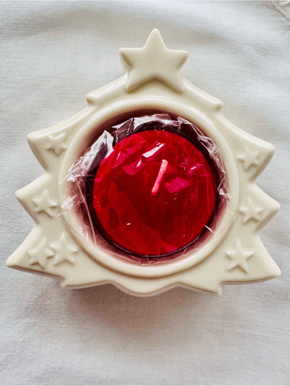 Lenox Red Candle with White Tree Tea Light Holder in box